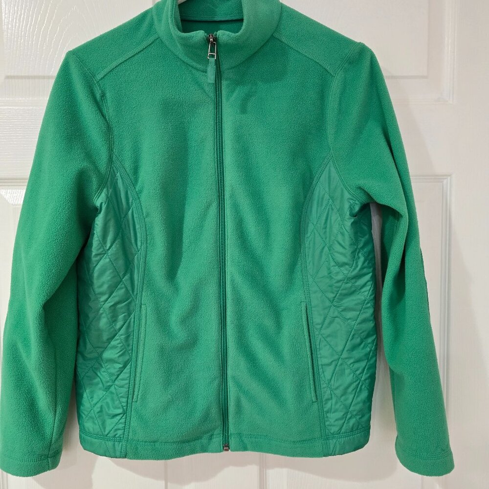 Talbots Petites Fleece Full Zip Jacket Diamond‎ Quilted Accents Green Medium